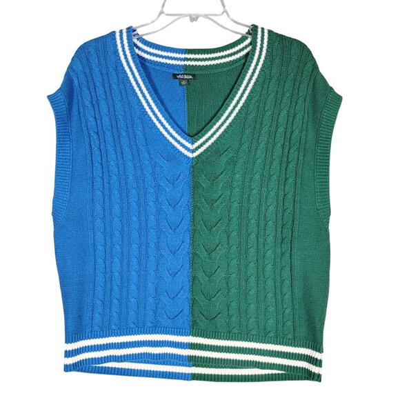 Wild Fable Color Block Vest Size Medium Green and Blue V Neck Academia Vibes - Picture 2 of 7